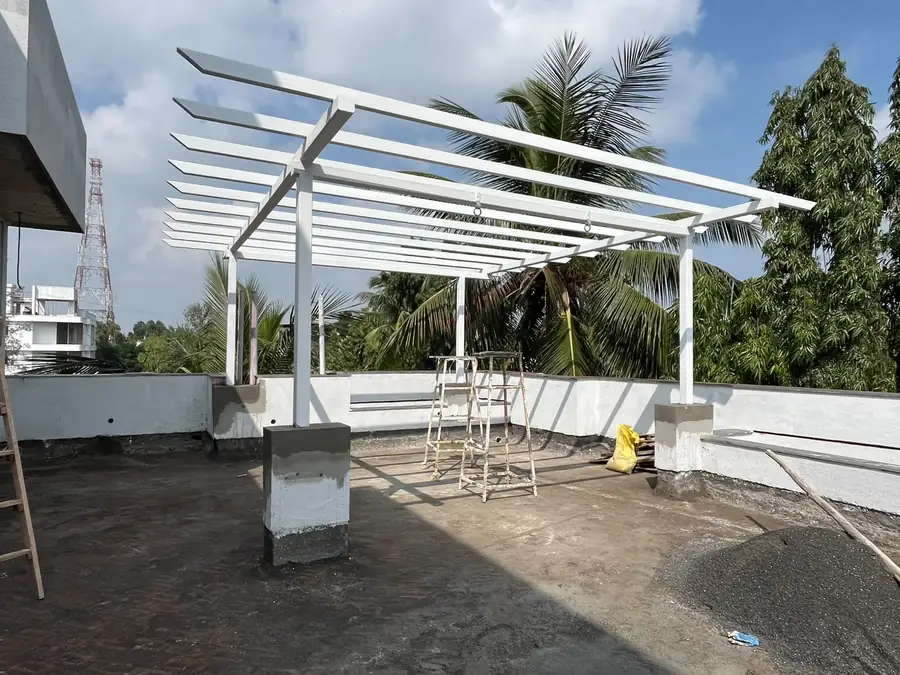 Stainless steel pergola canopy fabricated for a terrace