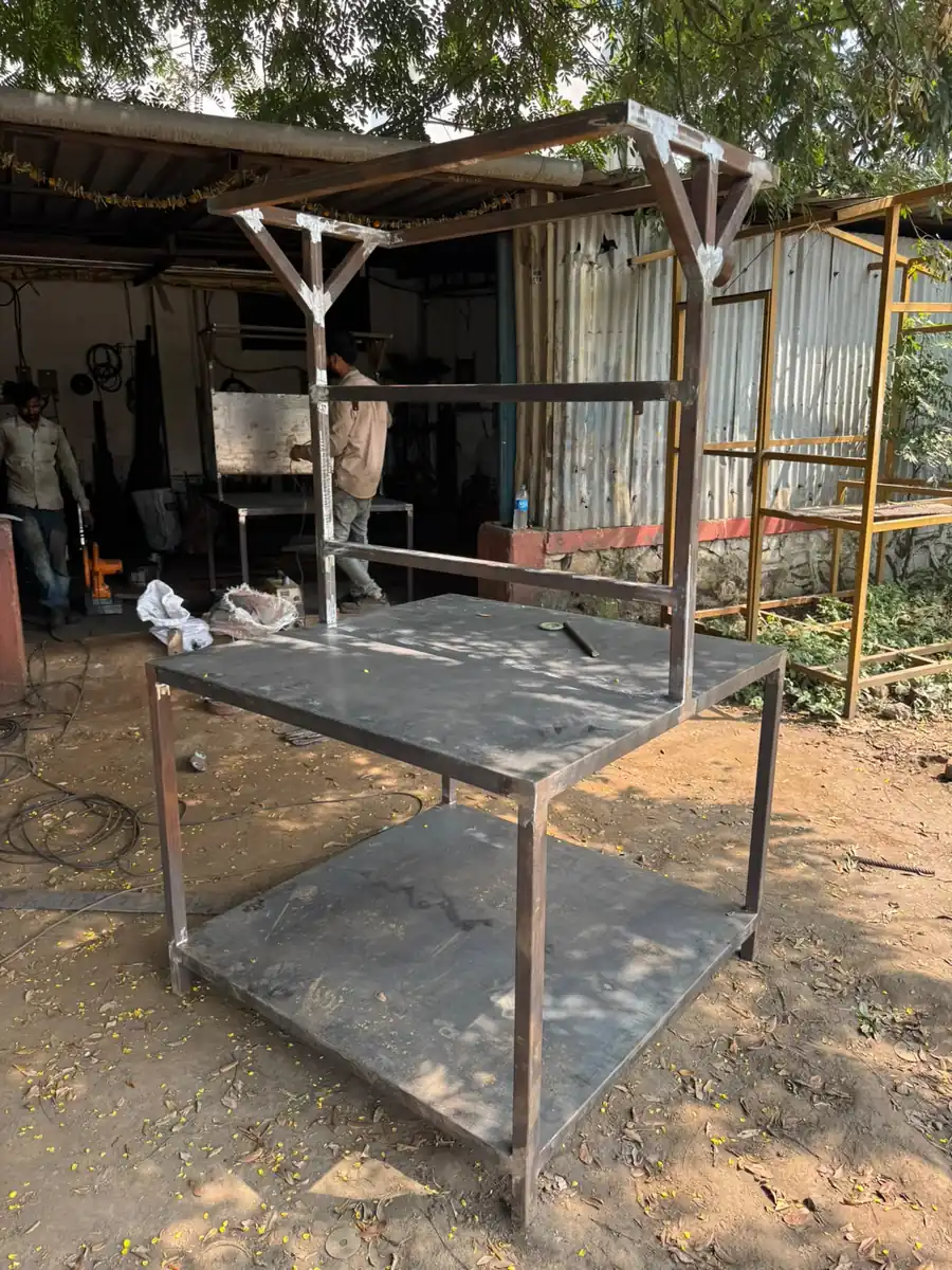 Stainless steel work table during finishing outside the works