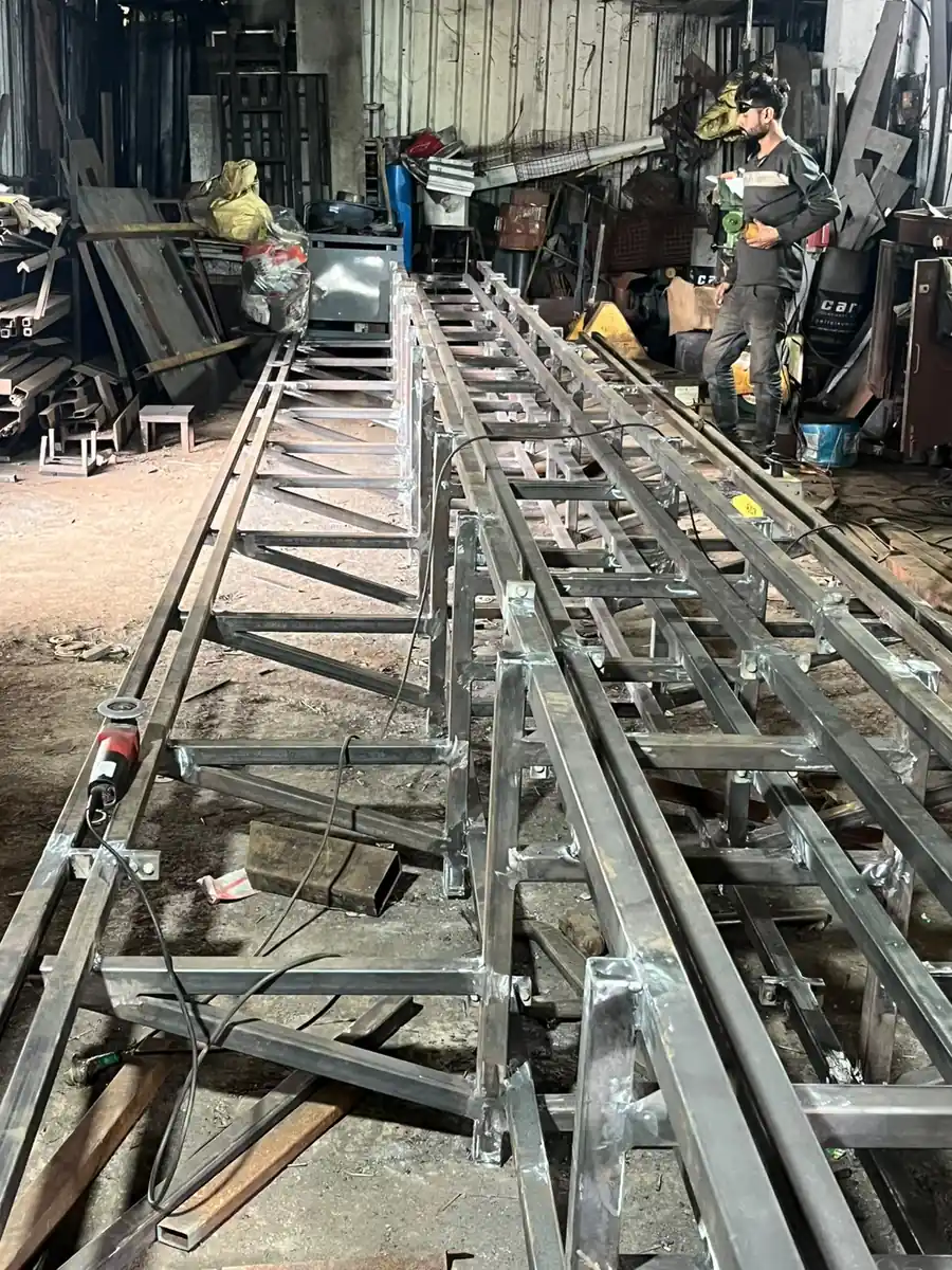 Galvanised cable tray and ladder run fabricated and assembled