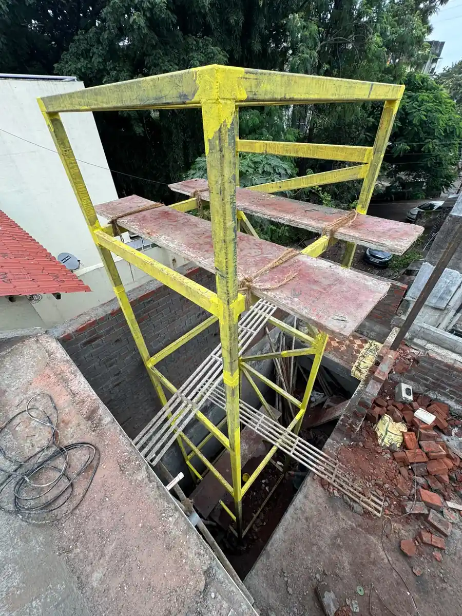 Painted structural steel tower frame fabricated in MS