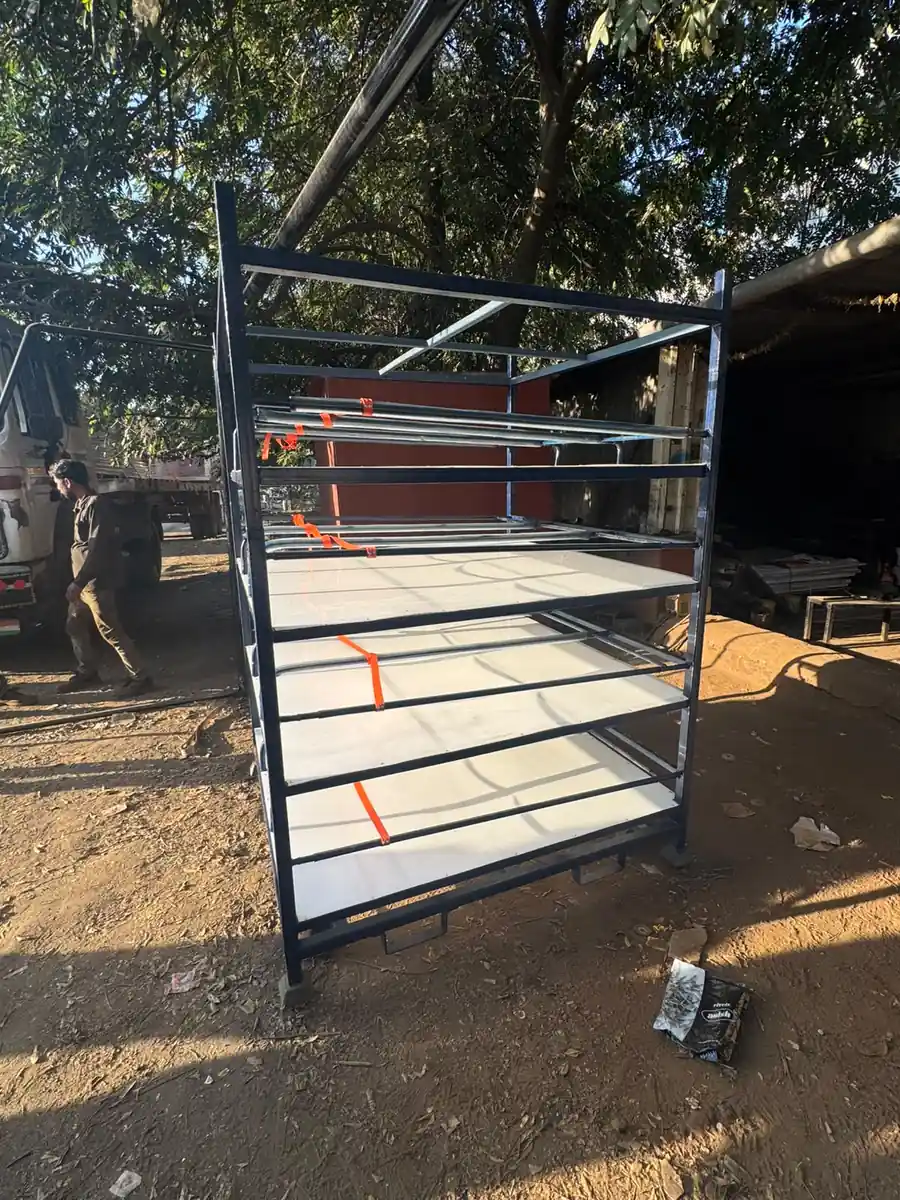 MS tray trolley fabricated for material handling
